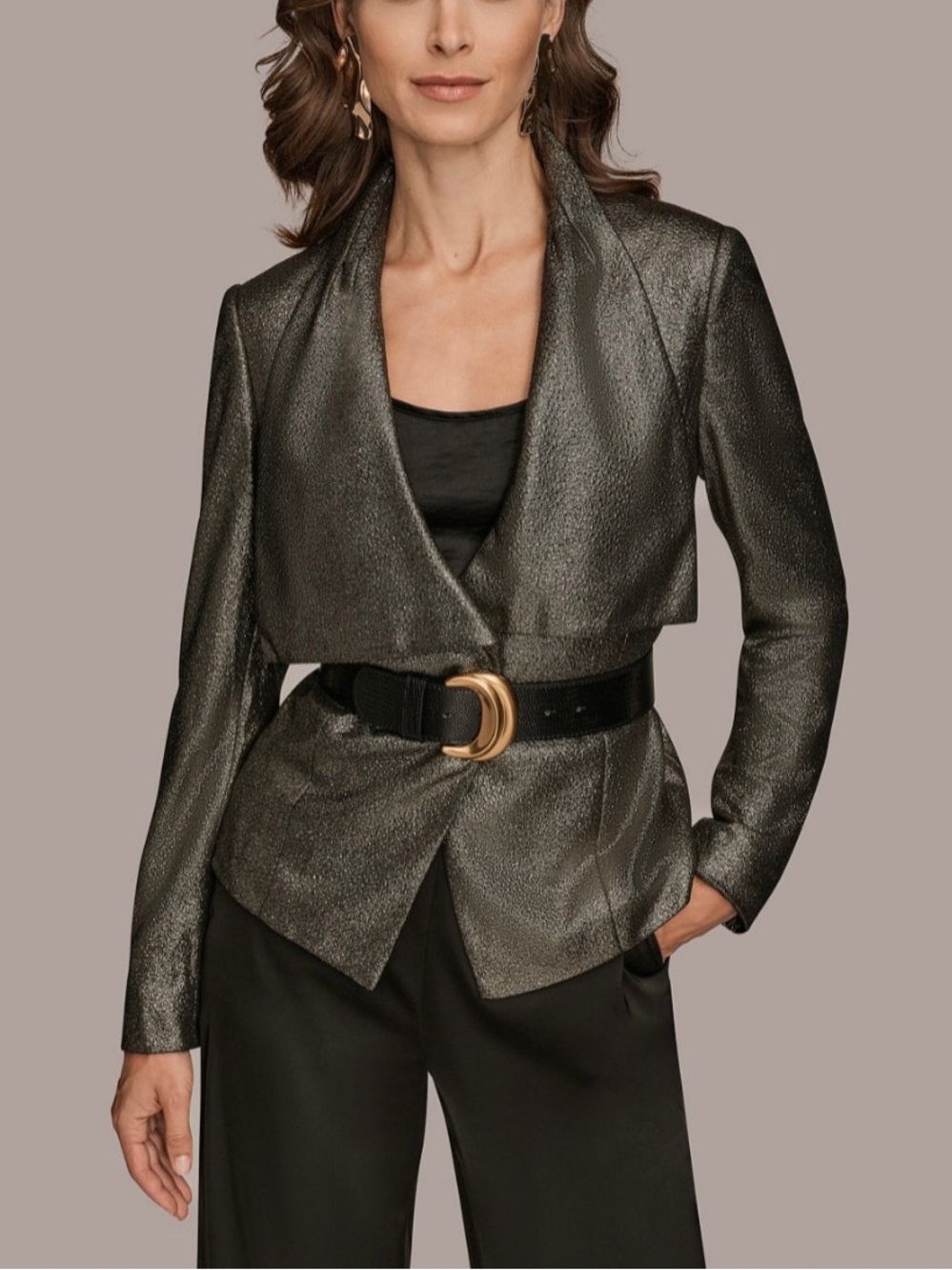 Donna Karan New York Metallic Gold Belted Blazer Jacket NWT Size 8
